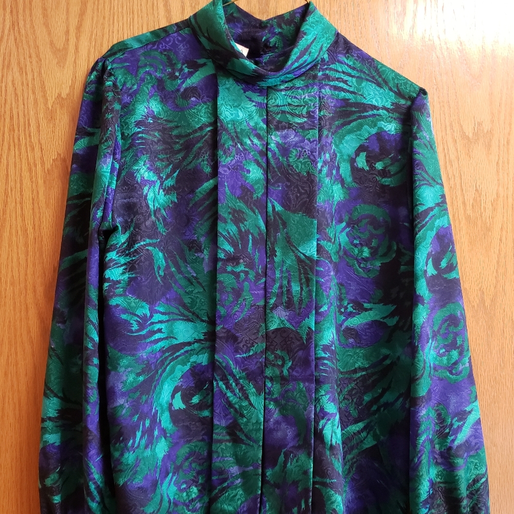 Vintage Multi Purple/Green Long Sleeved Blouse